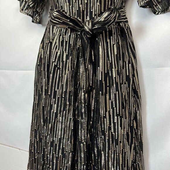 Ba&sh Nixon Metallic Silk Blend Empire Gown size small Black gold- Repaired - Picture 13 of 16